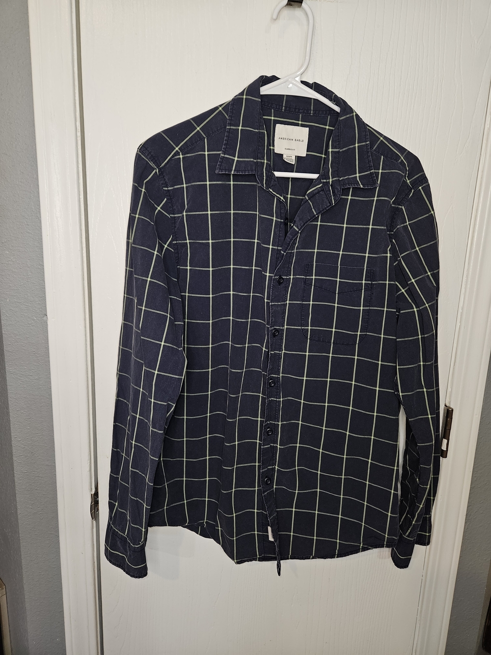 American Eagle Outfitters Navy Windowpane Button-Down Shirt